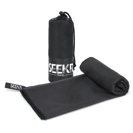 Seekr Travel Quick Dry Microfibre Travel Towel with Mesh Case 120cm x 60cm - Fast Drying, Compact Towels - Essentials for Camping, Backpacking, Yoga, Swimming, Gym, Fitness and Beach - Unisex