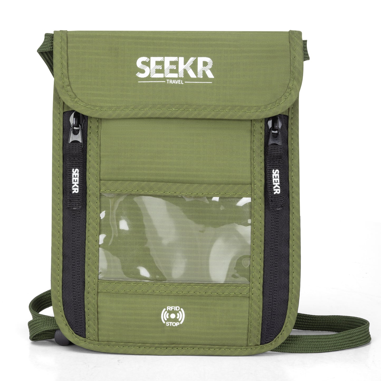 SEEKR TRAVEL Passport Holder Travel Wallet - Bonus Travel Eye Mask - RFID Blocking with Neck Strap - Store Cards, Phone, Cash, Tickets and Travel Accessories - Water Resistant - Unisex (Green)