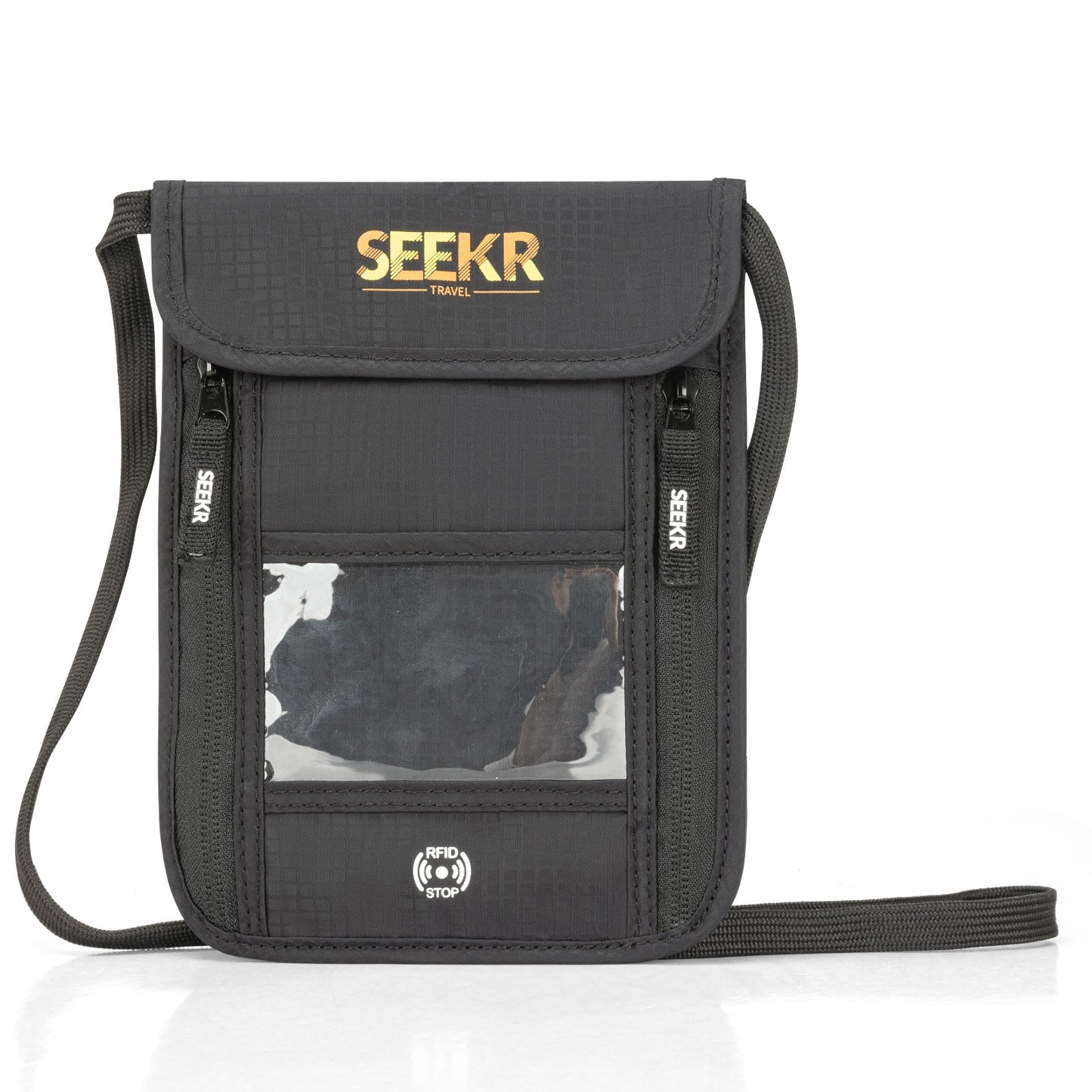 SEEKR TRAVEL Passport Holder Travel Wallet - Bonus Travel Eye Mask - RFID Blocking with Neck Strap - Store Cards, Phone, Cash, Tickets and Travel Accessories - Water Resistant - Unisex (Black)